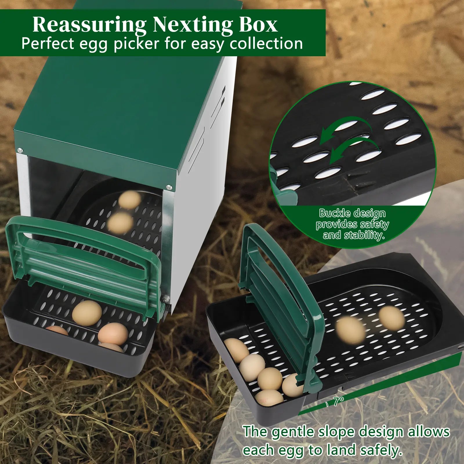 REBUYHOME 1/2/3/8 Compartment Roll Out Chicken Nesting Box with Plastic Basket, Egg Laying Box for Chicken Coop, Green,Litter Box,Summervibes,Petlovers Summervibes
