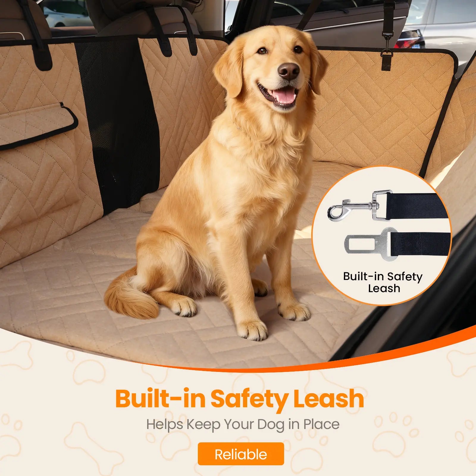 VALUXE Waterproof Dog Car Seat Cover for Large Dogs - Full-Cover Back Seat Protector, Foldable Design in Beige/Black