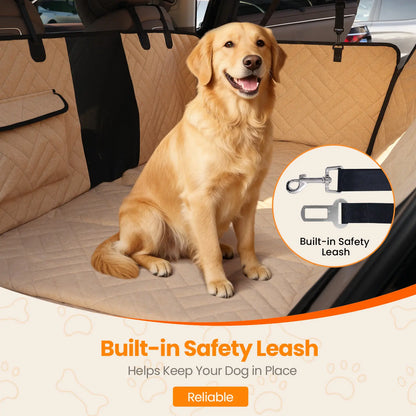 VALUXE Waterproof Dog Car Seat Cover for Large Dogs - Full-Cover Back Seat Protector, Foldable Design in Beige/Black