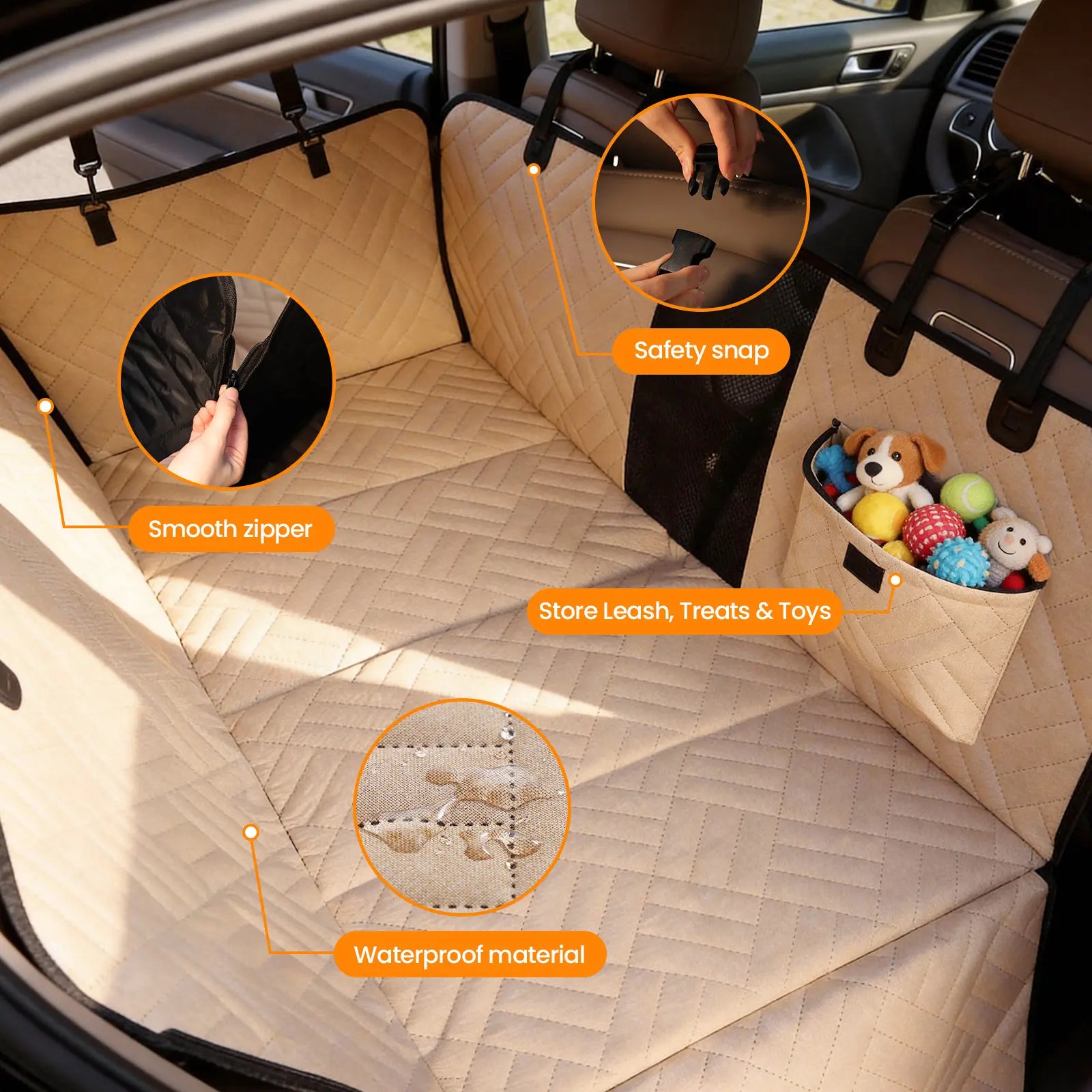 VALUXE Waterproof Dog Car Seat Cover for Large Dogs - Full-Cover Back Seat Protector, Foldable Design in Beige/Black