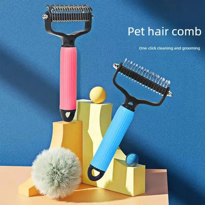 Professional Pet Grooming Tool - Universal Detangling Comb for Dogs with Stainless Steel Double-Sided Design for Effective Shedding and Matted Hair Removal, Essential Daily Coat Maintenance Supply.