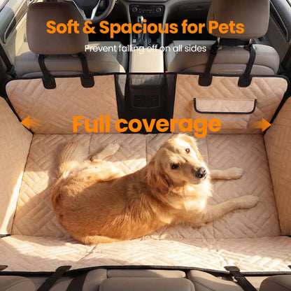 VALUXE Waterproof Dog Car Seat Cover for Large Dogs - Full-Cover Back Seat Protector, Foldable Design in Beige/Black
