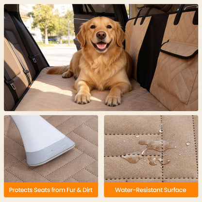 VALUXE Waterproof Dog Car Seat Cover for Large Dogs - Full-Cover Back Seat Protector, Foldable Design in Beige/Black