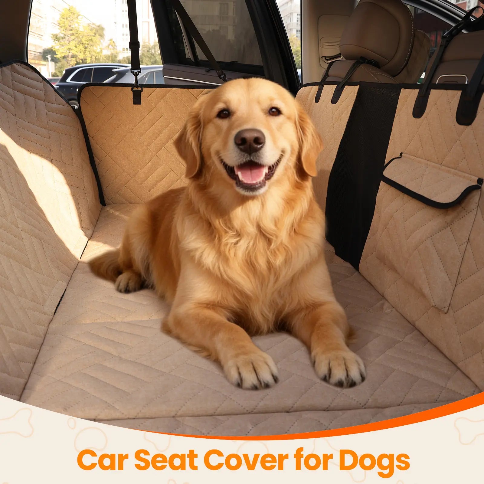 VALUXE Waterproof Dog Car Seat Cover for Large Dogs - Full-Cover Back Seat Protector, Foldable Design in Beige/Black