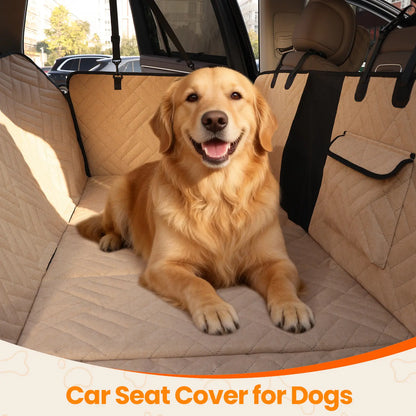 VALUXE Waterproof Dog Car Seat Cover for Large Dogs - Full-Cover Back Seat Protector, Foldable Design in Beige/Black