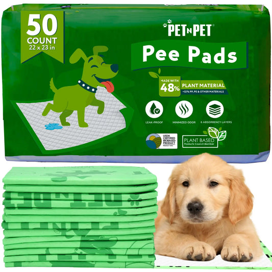 Pet N Pet 50-Count Puppy Training Pads – 48% USDA Certified Plant-Based, Unscented, Super Absorbent, and Leak-Proof