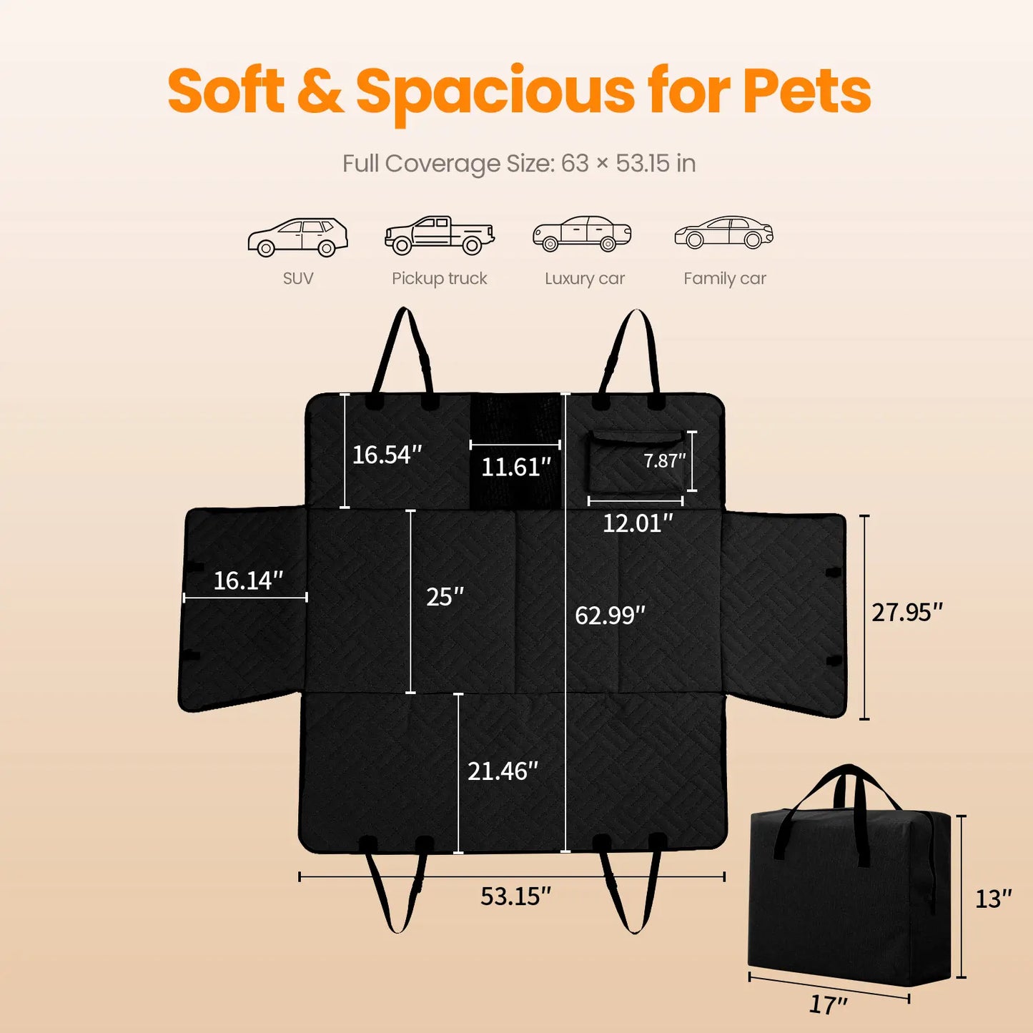 VALUXE Waterproof Dog Car Seat Cover for Large Dogs - Full-Cover Back Seat Protector, Foldable Design in Beige/Black