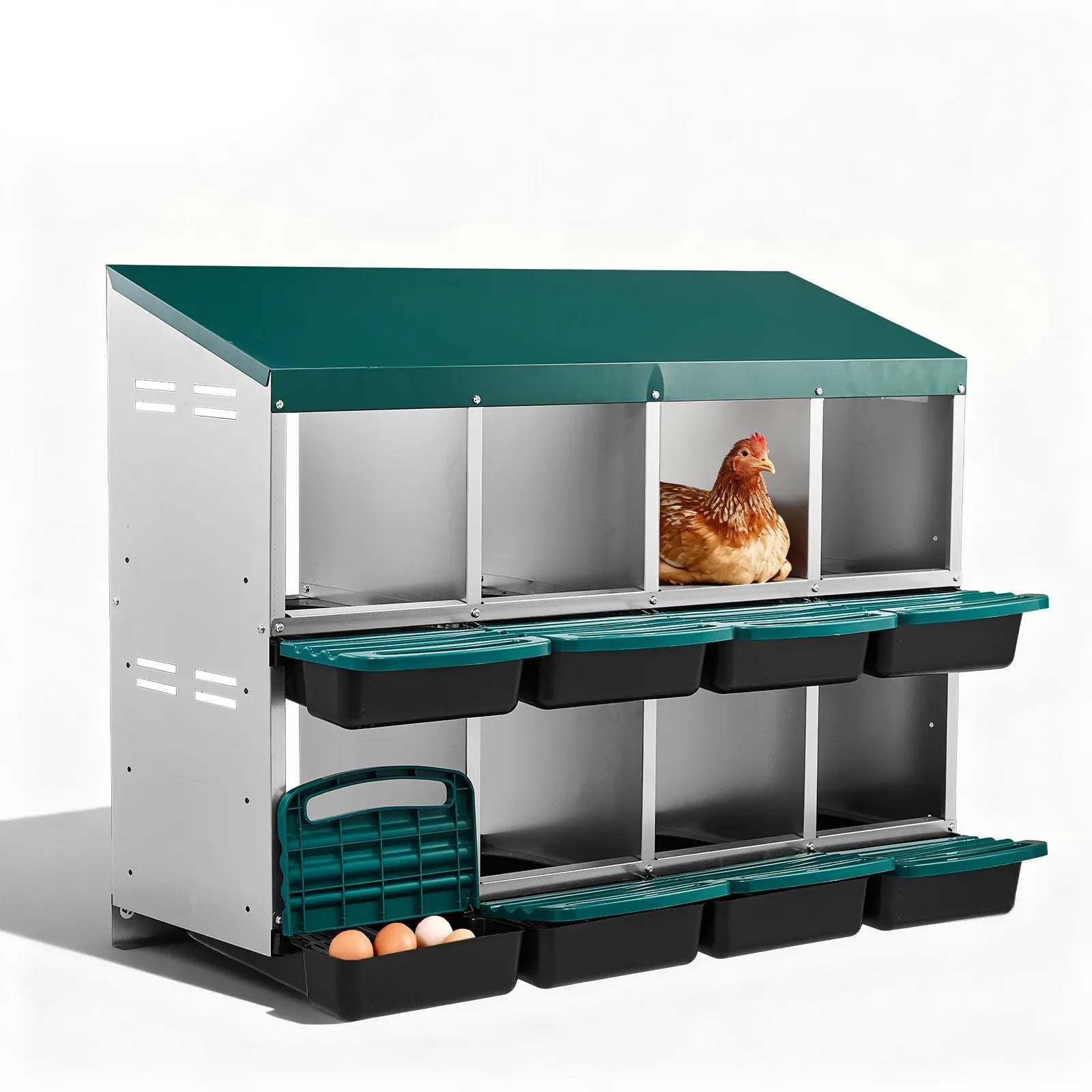 REBUYHOME 1/2/3/8 Compartment Roll Out Chicken Nesting Box with Plastic Basket, Egg Laying Box for Chicken Coop, Green,Litter Box,Summervibes,Petlovers Summervibes