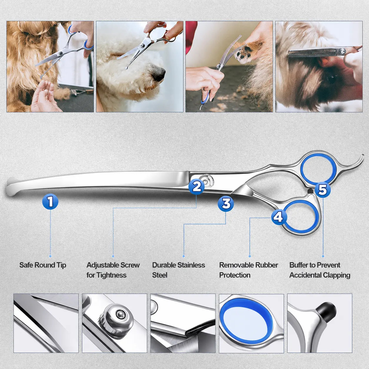 Professional 6-In-1 Pet Grooming Scissors Set ️ | Safety round Tips | Stainless Steel Sharp & Durable | Dog & Cat Hair Cutting Kit