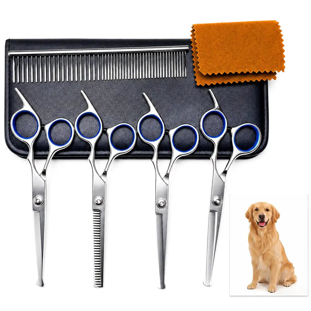 Professional 6-In-1 Pet Grooming Scissors Set ️ | Safety round Tips | Stainless Steel Sharp & Durable | Dog & Cat Hair Cutting Kit