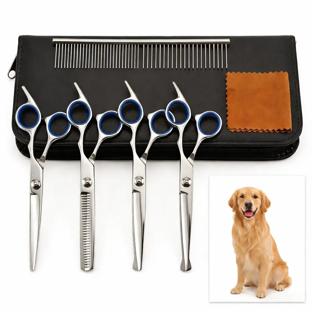 Professional 6-In-1 Pet Grooming Scissors Set ️ | Safety round Tips | Stainless Steel Sharp & Durable | Dog & Cat Hair Cutting Kit